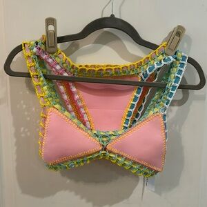 Crochet and ribbon pink bikini